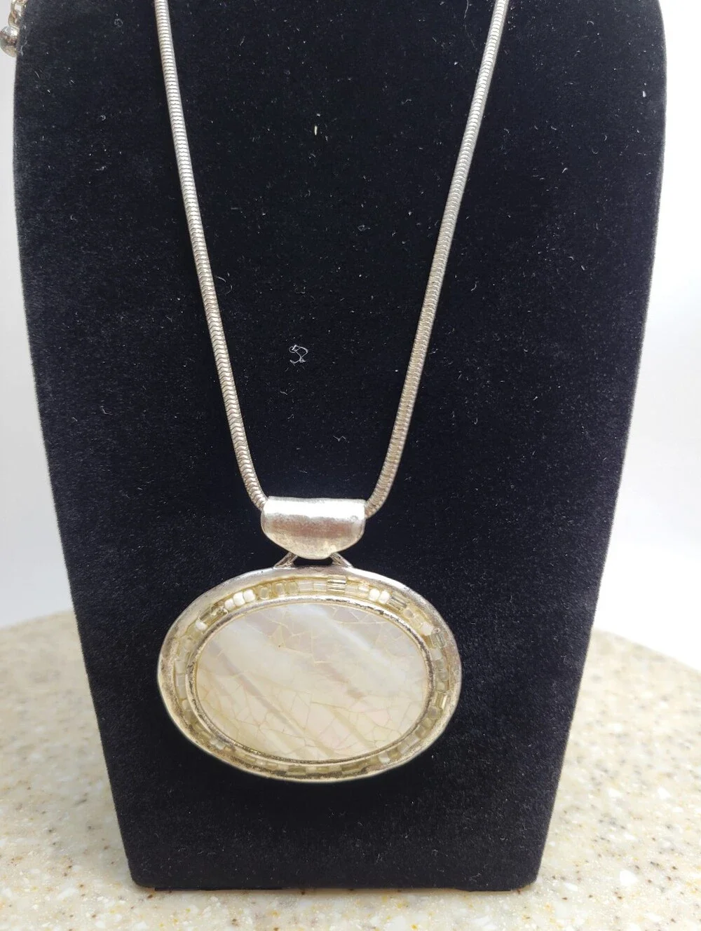 Chico's Signed Mother of Pearl Pendant Necklace
